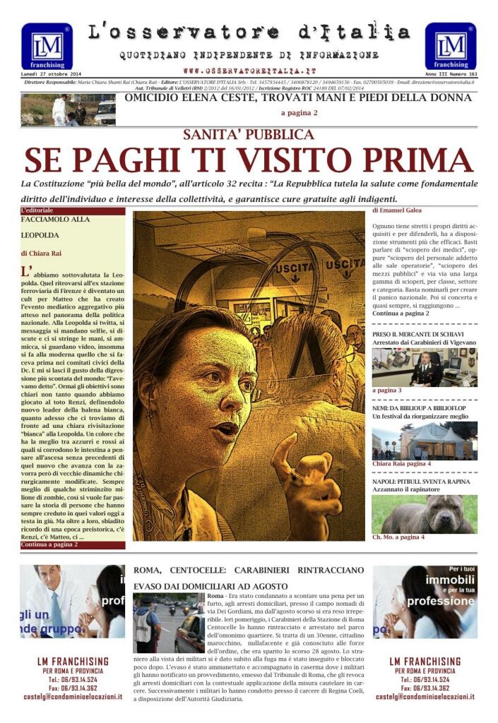 L'osservatore d'Italia edizione del 27 Ottobre 2014